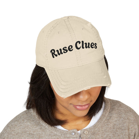 Distressed Dad Hat with Ruse Clues®, Embroidery | Casual Style Cap for Outdoor Adventures, Gifts for Dads, Unisex Fashion, Great for Summer BBQs