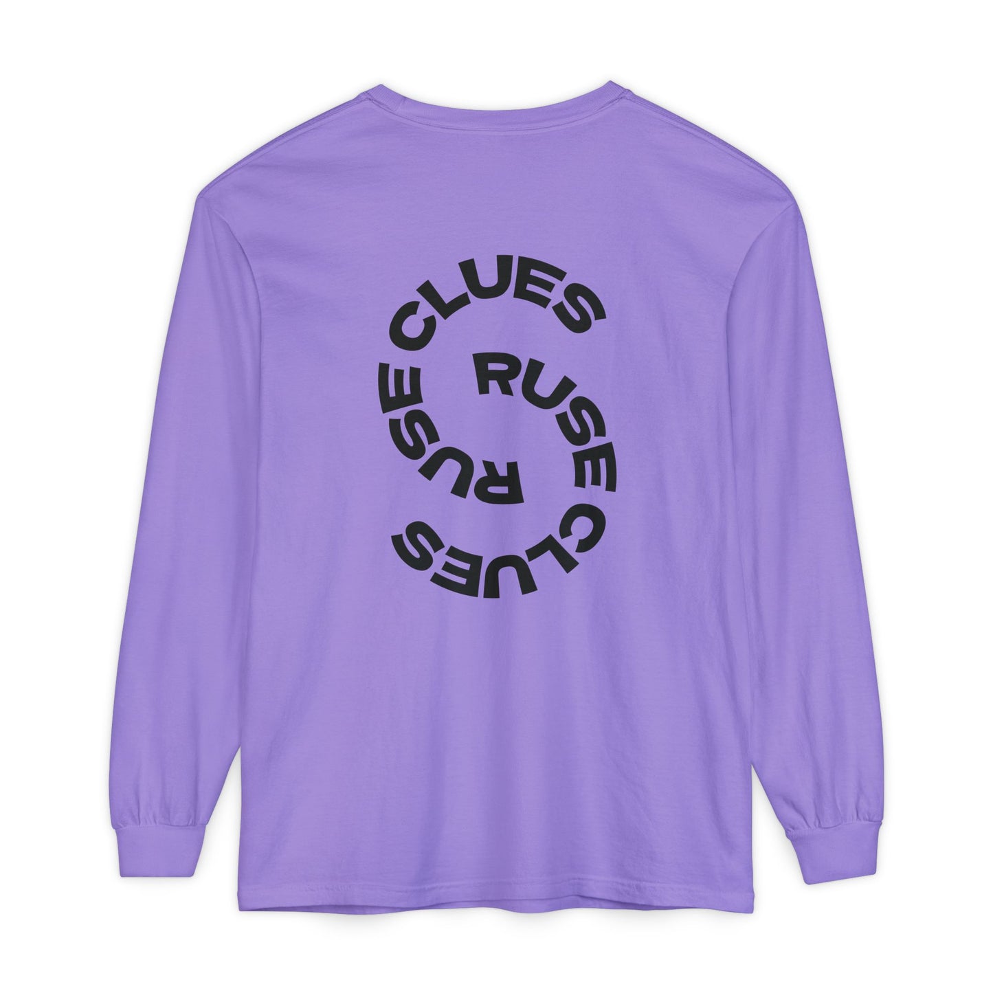 Unisex Garment-Dyed Long Sleeve Ruse Clues® Tee, Casual Everyday Wear, Gift for Friends, Stylish Layering Piece, Trendy Fashion Statement