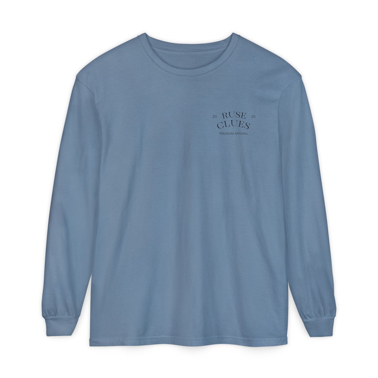Unisex Garment-Dyed Long Sleeve Ruse Clues® Tee, Casual Everyday Wear, Gift for Friends, Stylish Layering Piece, Trendy Fashion Statement