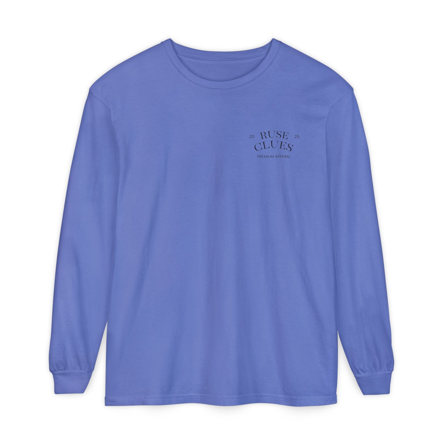 Unisex Garment-Dyed Long Sleeve Ruse Clues® Tee, Casual Everyday Wear, Gift for Friends, Stylish Layering Piece, Trendy Fashion Statement