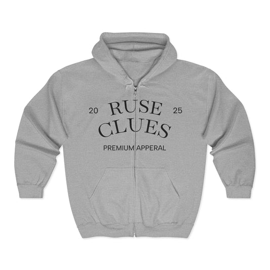 Ruse Clues® Hoodie - Unisex Full Zip Hooded Sweatshirt, Casual Wear, Gift Idea, Stylish Layering, Premium Apparel