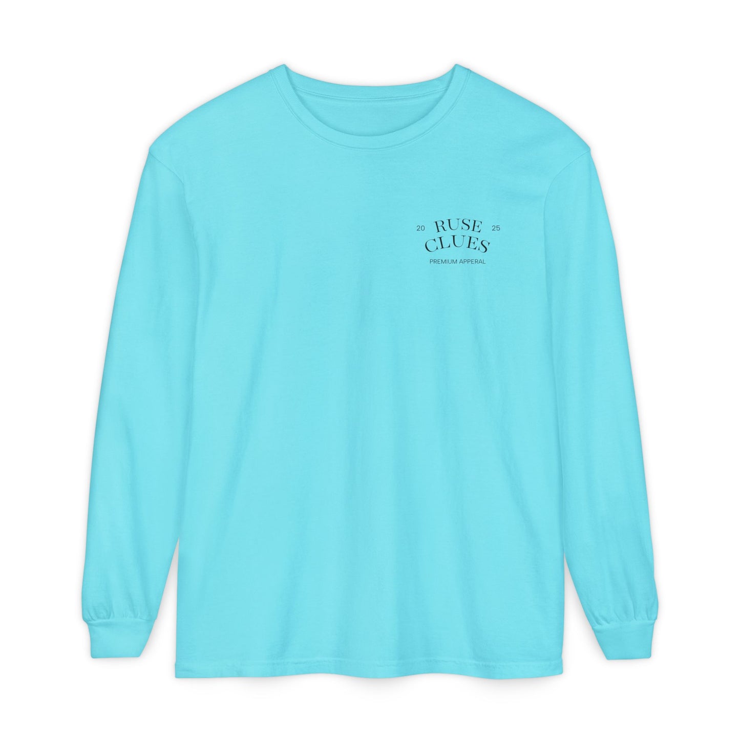Unisex Garment-Dyed Long Sleeve Ruse Clues® Tee, Casual Everyday Wear, Gift for Friends, Stylish Layering Piece, Trendy Fashion Statement