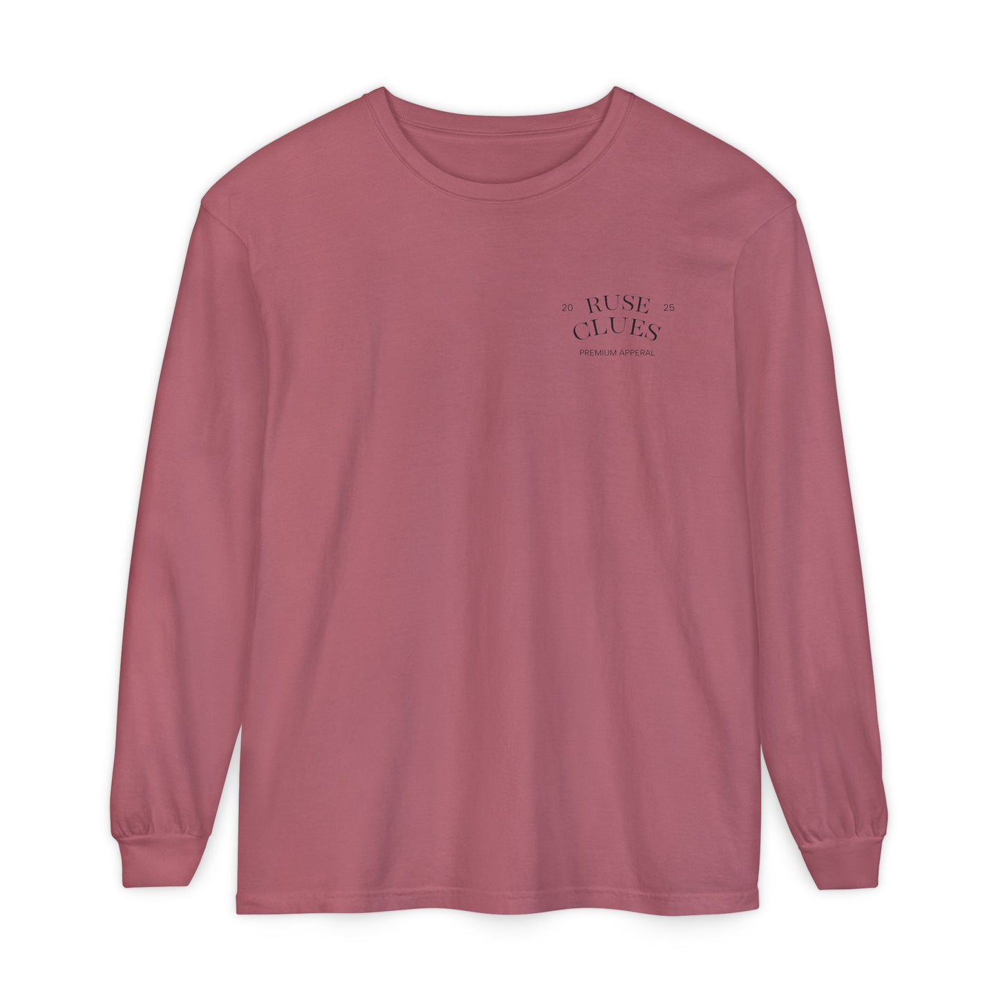 Unisex Garment-Dyed Long Sleeve Ruse Clues® Tee, Casual Everyday Wear, Gift for Friends, Stylish Layering Piece, Trendy Fashion Statement