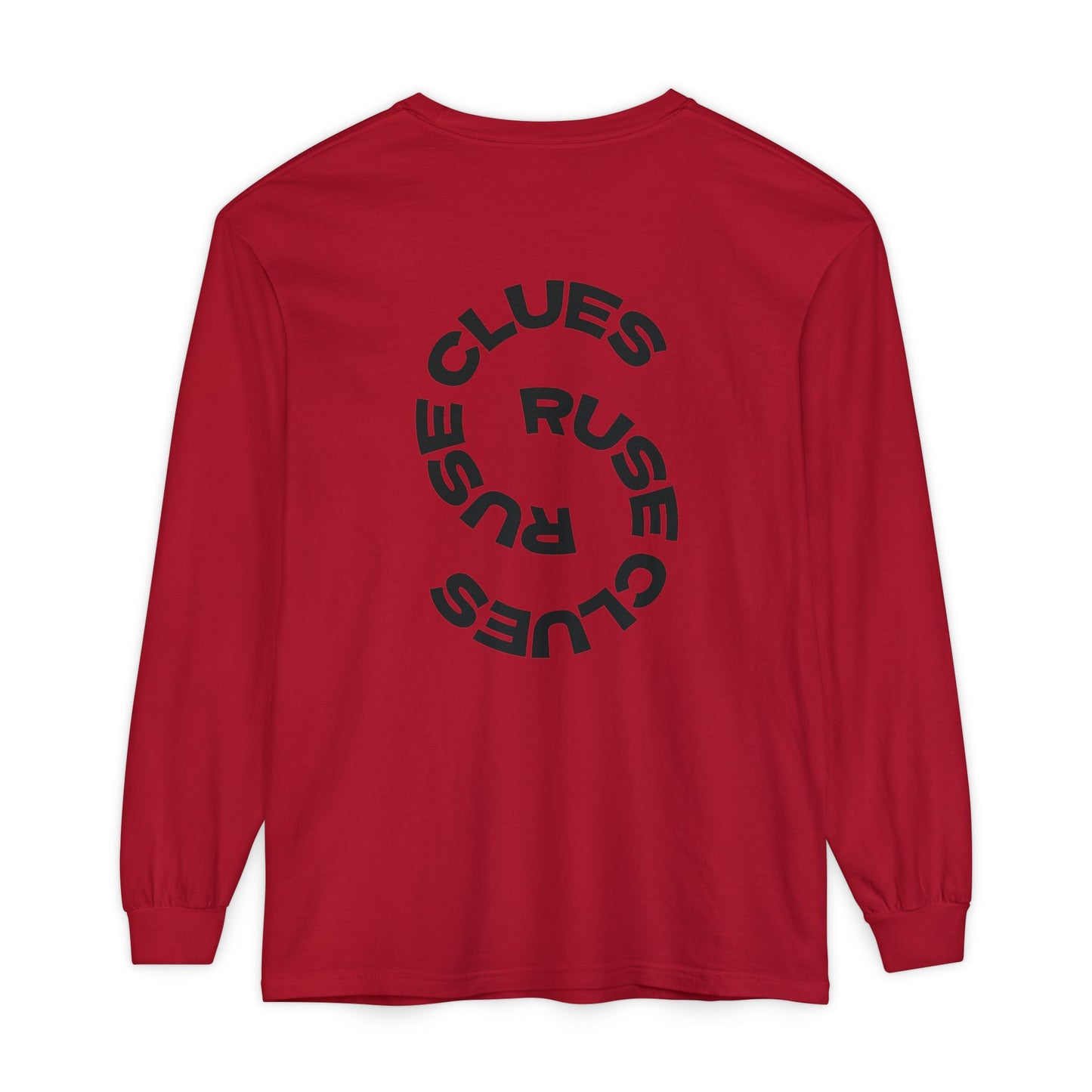 Unisex Garment-Dyed Long Sleeve Ruse Clues® Tee, Casual Everyday Wear, Gift for Friends, Stylish Layering Piece, Trendy Fashion Statement