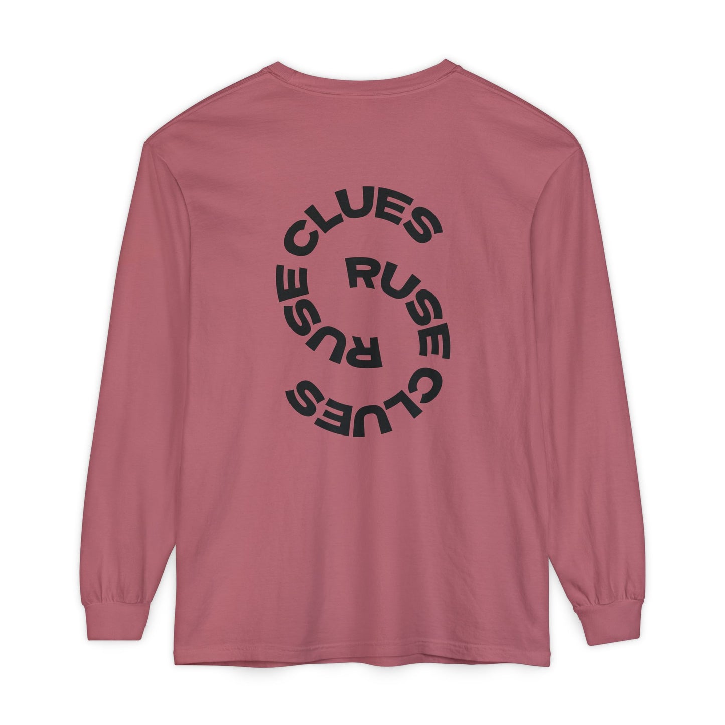 Unisex Garment-Dyed Long Sleeve Ruse Clues® Tee, Casual Everyday Wear, Gift for Friends, Stylish Layering Piece, Trendy Fashion Statement